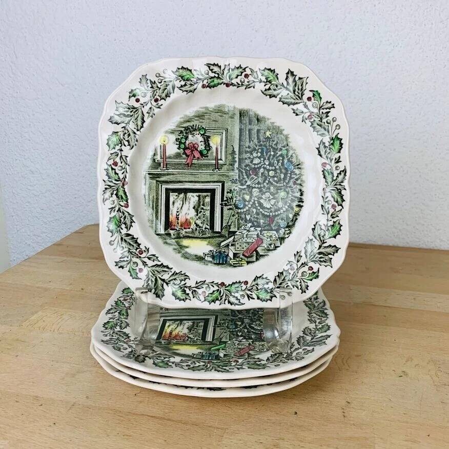 4 dessert plates and cups Merry Christmas Johnson Bros