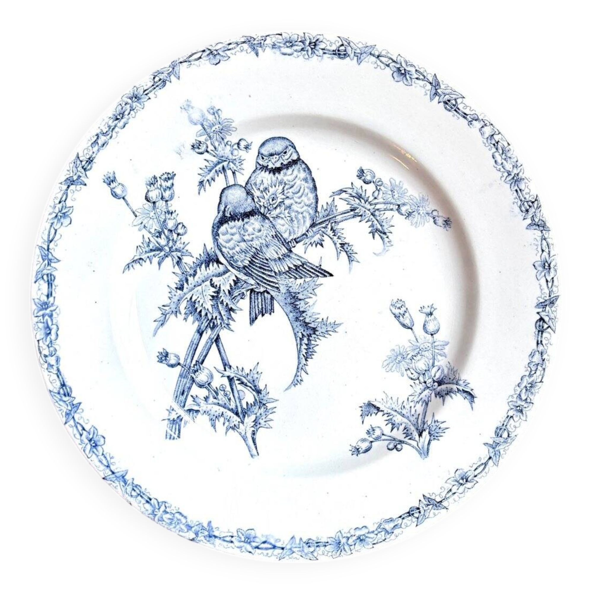 Clairefontaine plate dish - Léon Graves in ironstone, "Chardonnerets" service from the late 19th century.