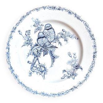 Assiette plate Clairefontaine - Léon Graves en terre de fer, service "Chardonnerets" fin XIXème