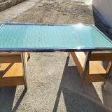 Vintage design double sided chrome glass desk in hetre