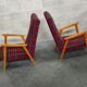 Pair of French beech armchairs from the 60s, tartan fabric