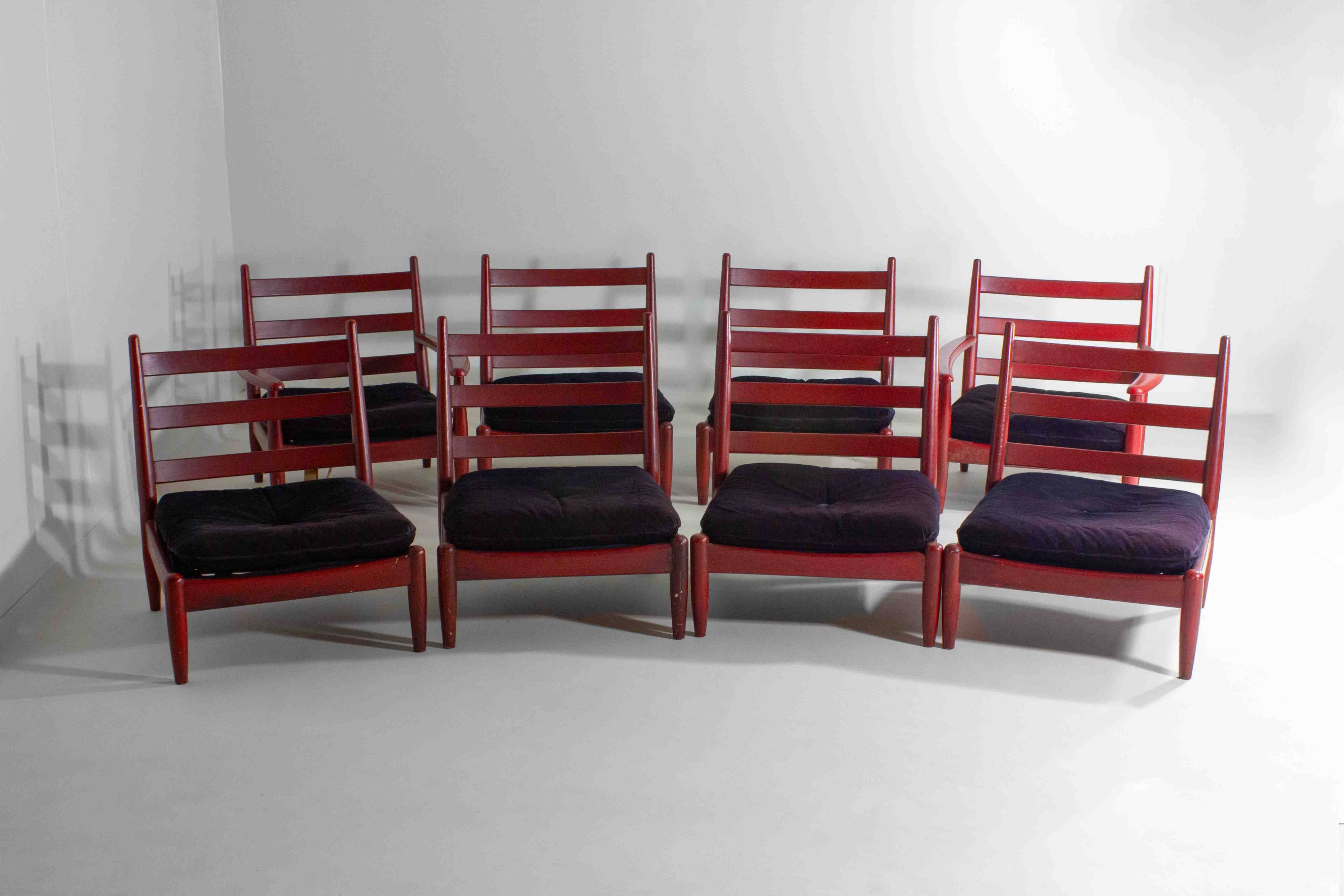 XL set of 8 mid-century lounge chairs, Belgium 1960s