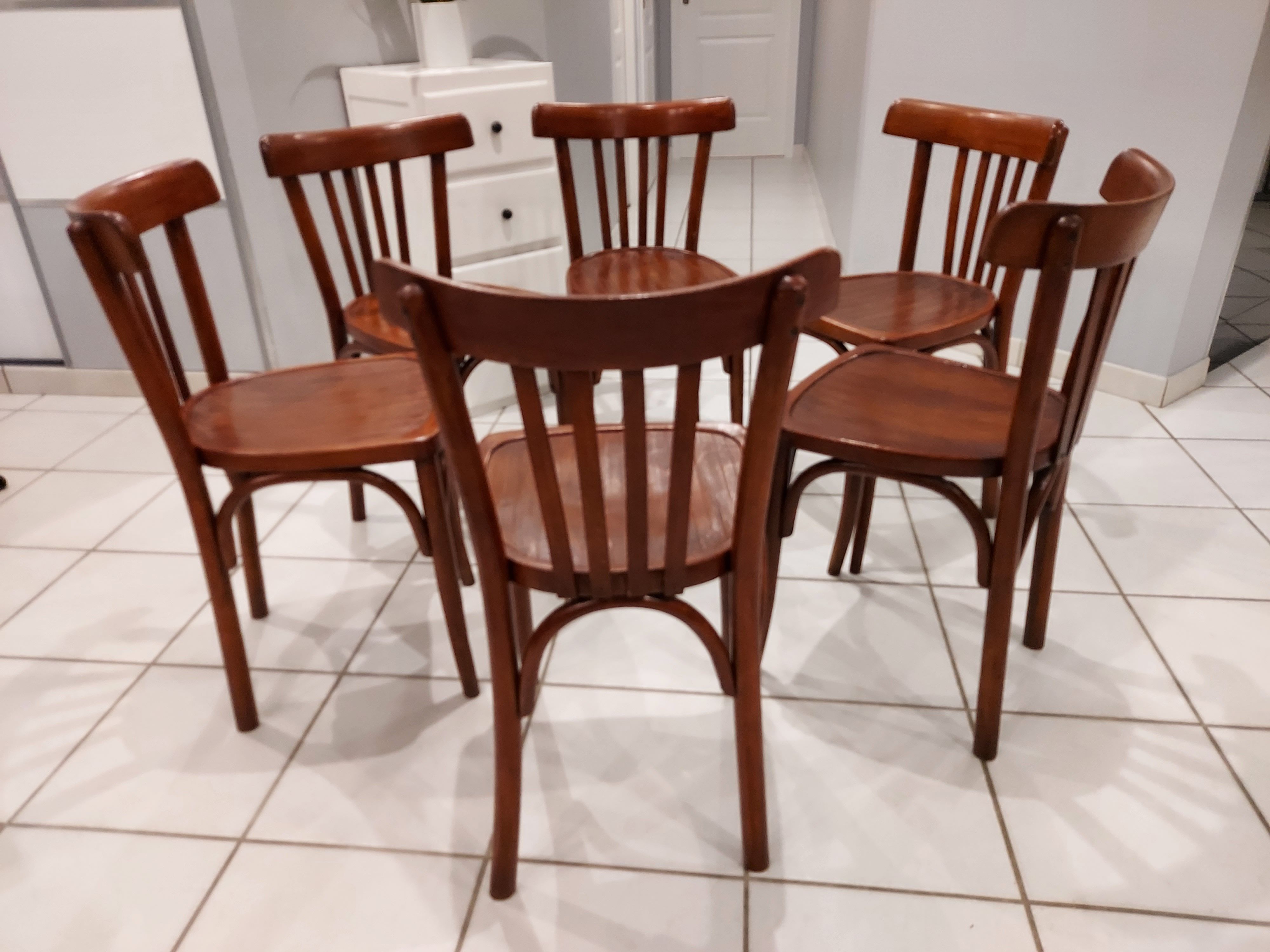 Suite de 6 chaises de Bistrot vintage années 1950