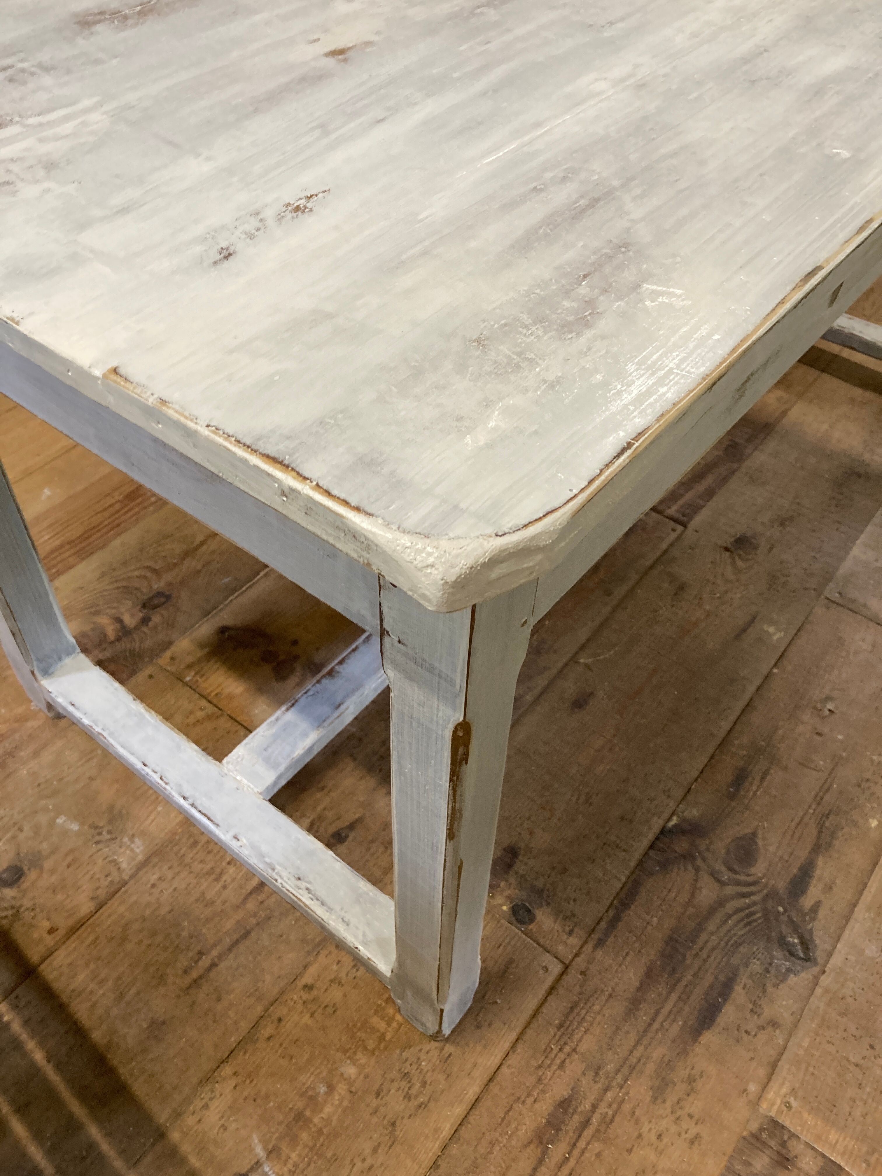 Farmhouse table 6 people white patinated in rectangular solid oak