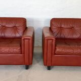 Vintage danish mid century cognac leather lounge chairs 1970,s