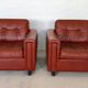 Vintage danish mid century cognac leather lounge chairs 1970,s