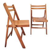 Pair of folding chairs with vintage solid wood slats
