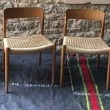 Set of 4 chairs by N.O. Møller solid oak and rope, Denmark, 1960's