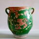 Ancient jar olive in provencal glazed terracotta, glazed green of the 19th century