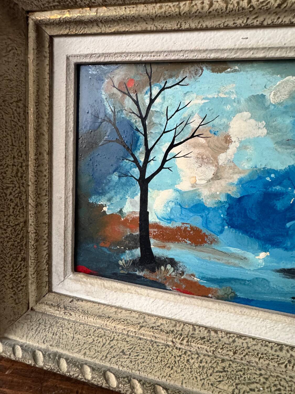 Chiaroscuro landscape painting signed ROLL, oil on cardboard, framed