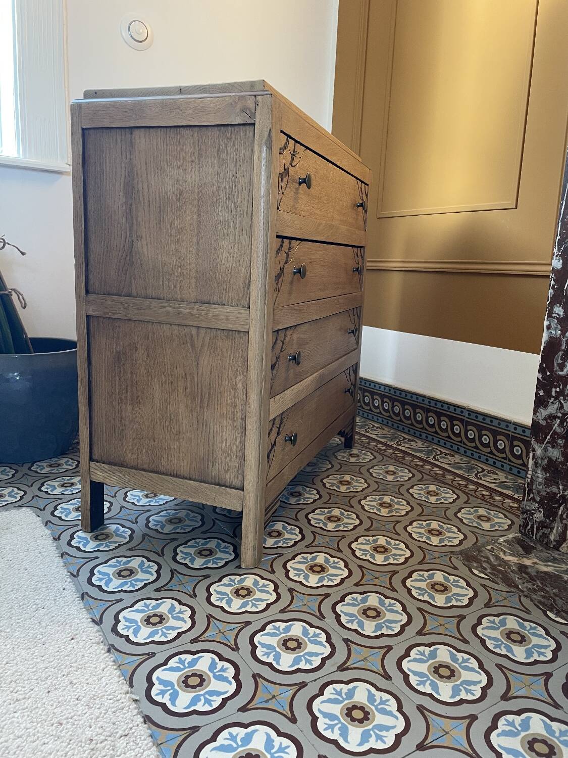 Carved solid oak chest of drawers