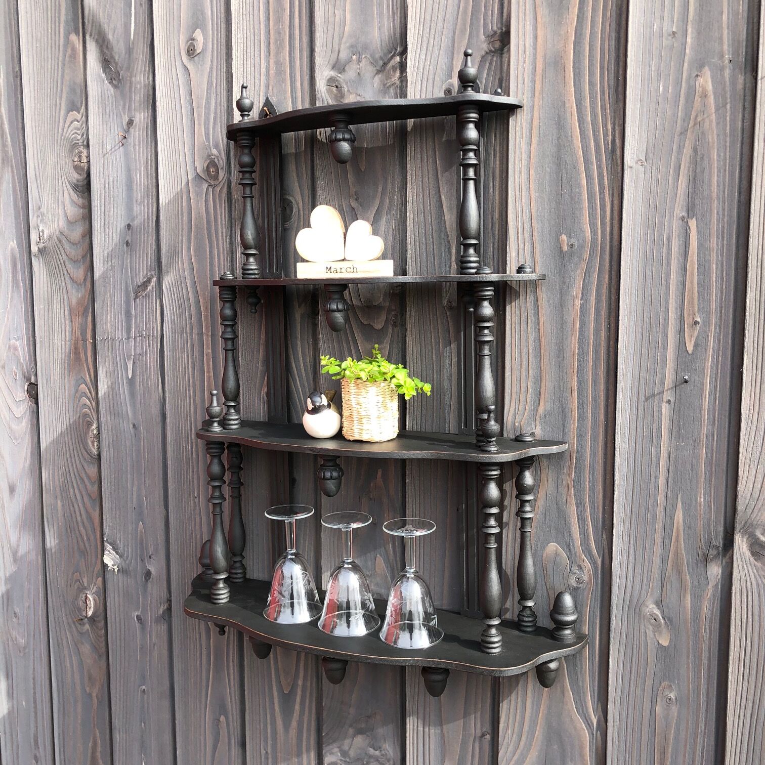 Wooden shelf, 4 trays