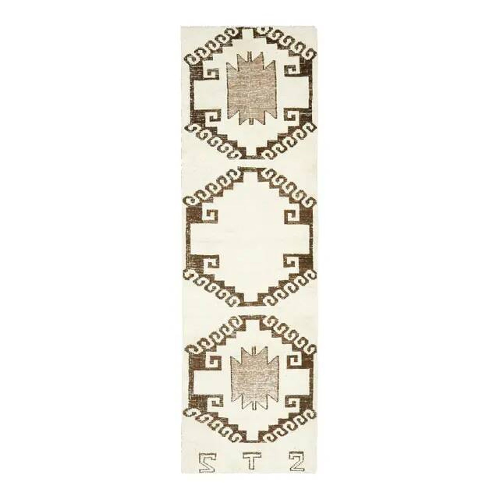 1970s Vintage Turkish Hand-Knotted Wool Cotton Beige Runner Rug 94x316