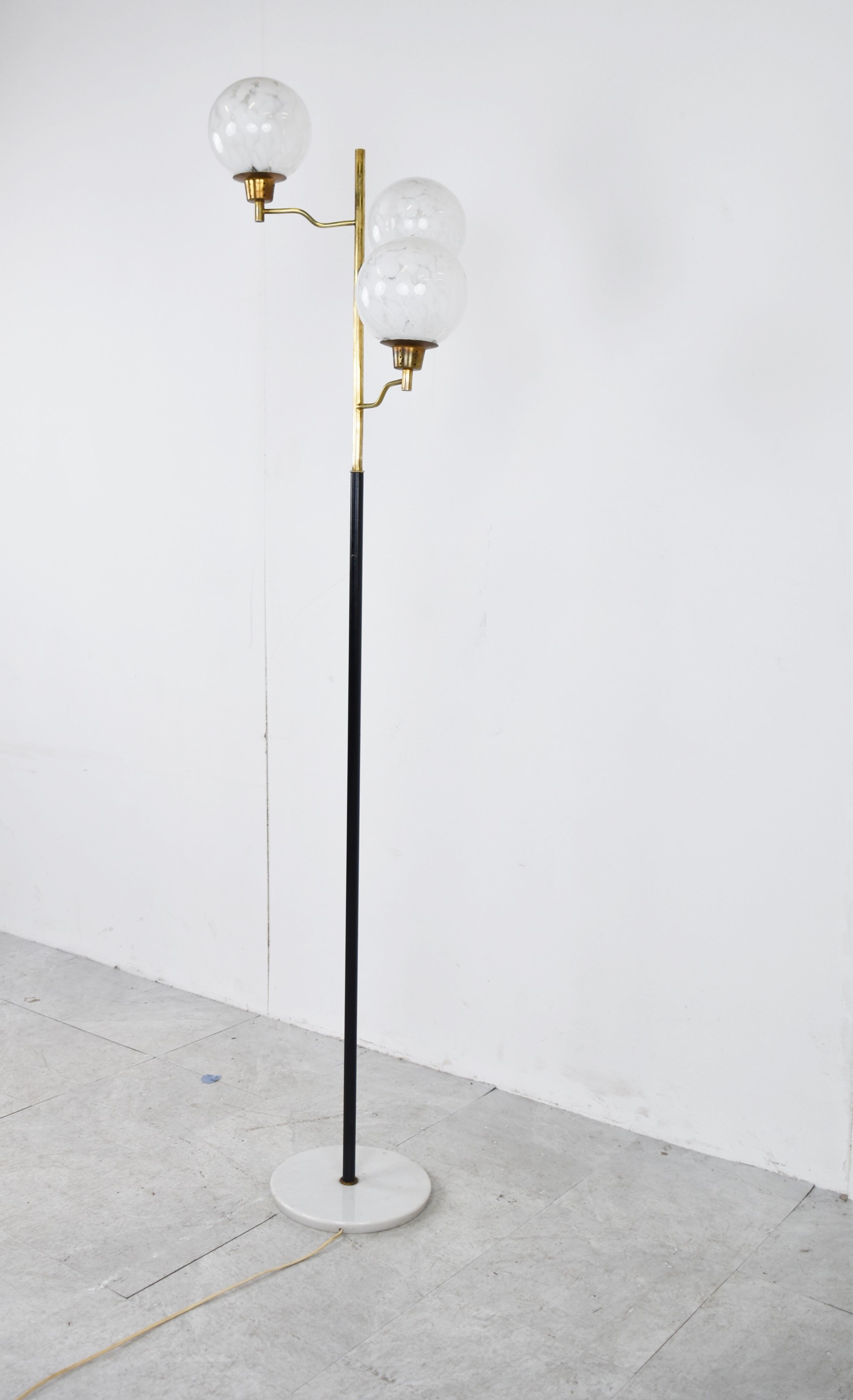Vintage brass and glass floor lamp, 1970s, Italy