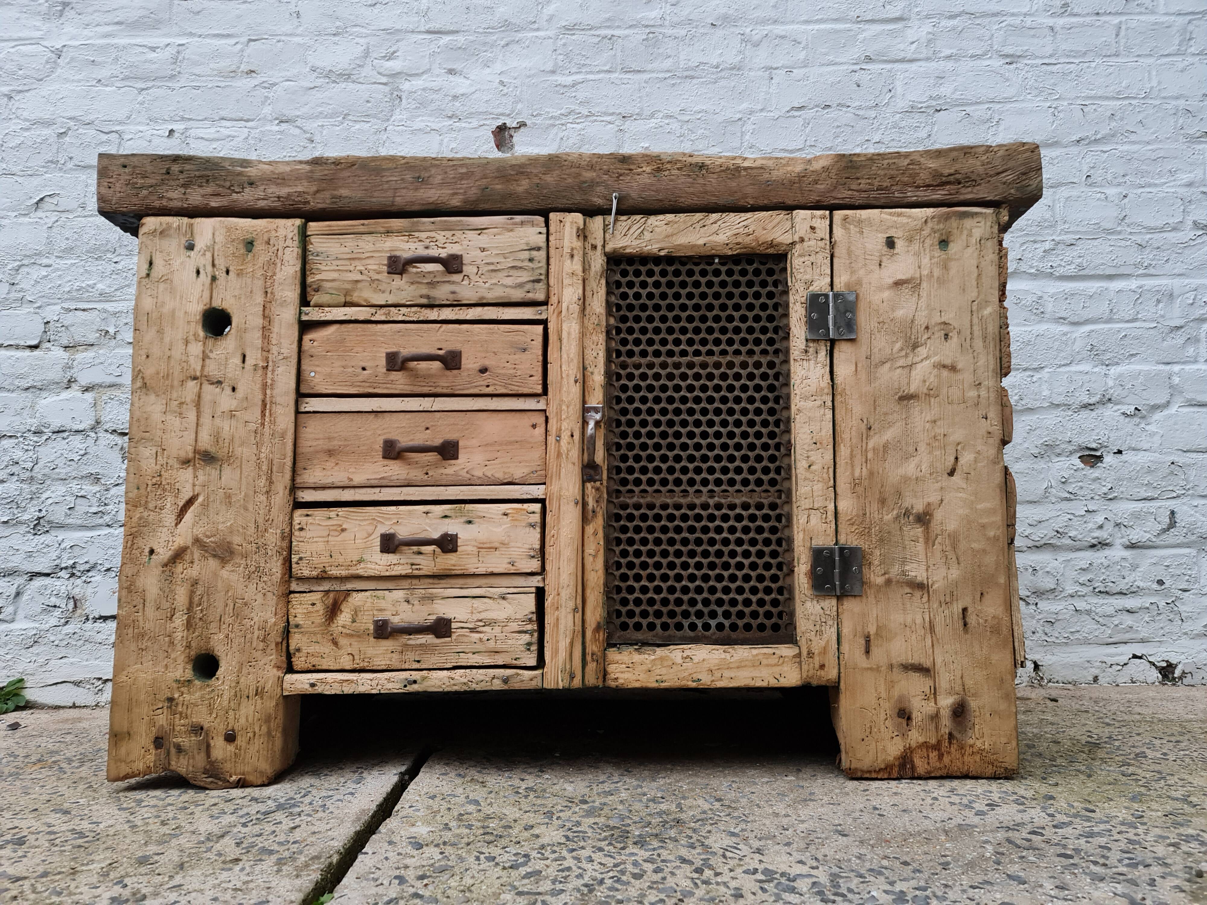 Old established a door and five drawers raw wood