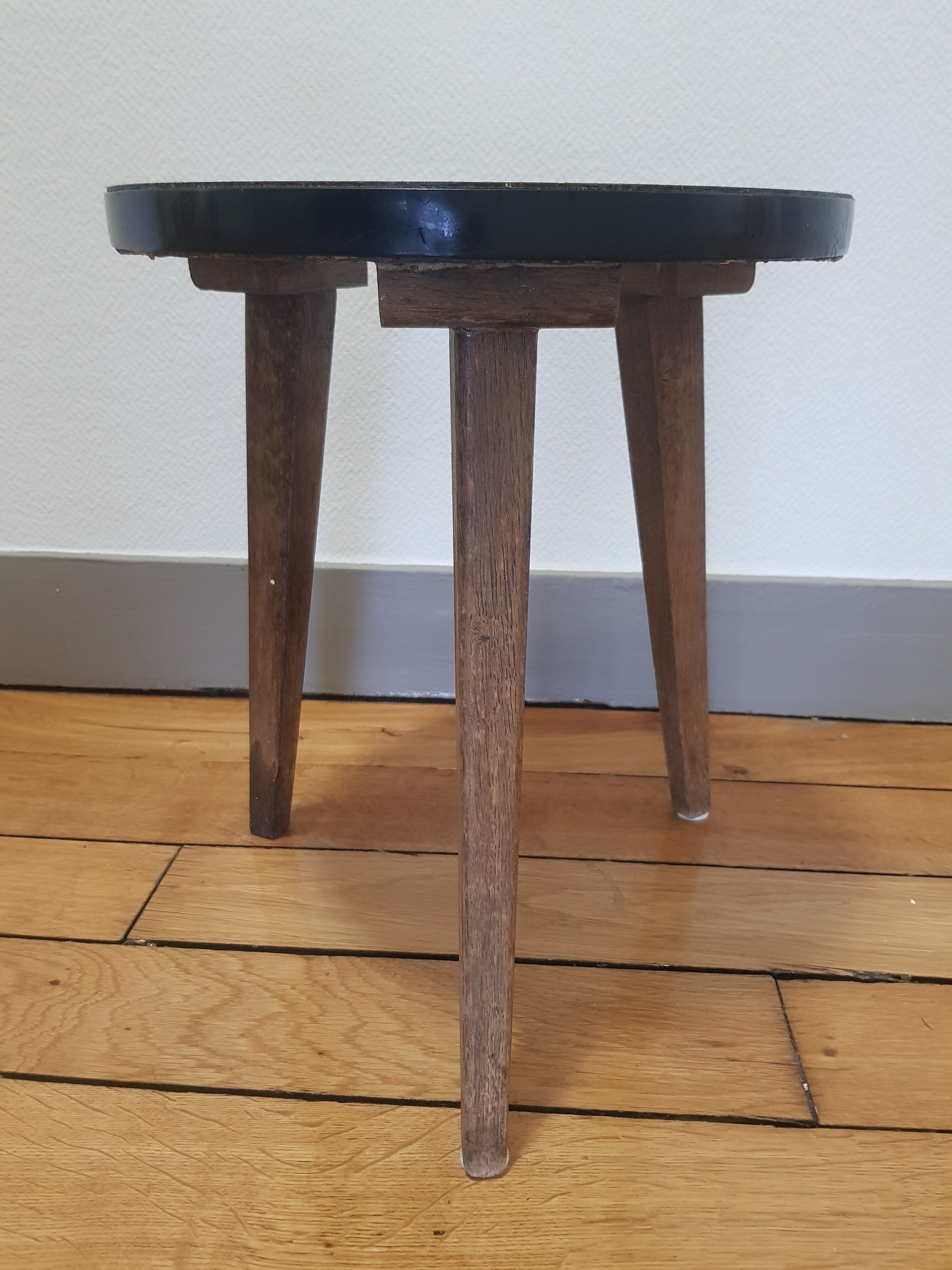 Wooden and formica tripod coffee table