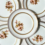 8 small OLYMPIA porcelain plates with floral and gilded pattern