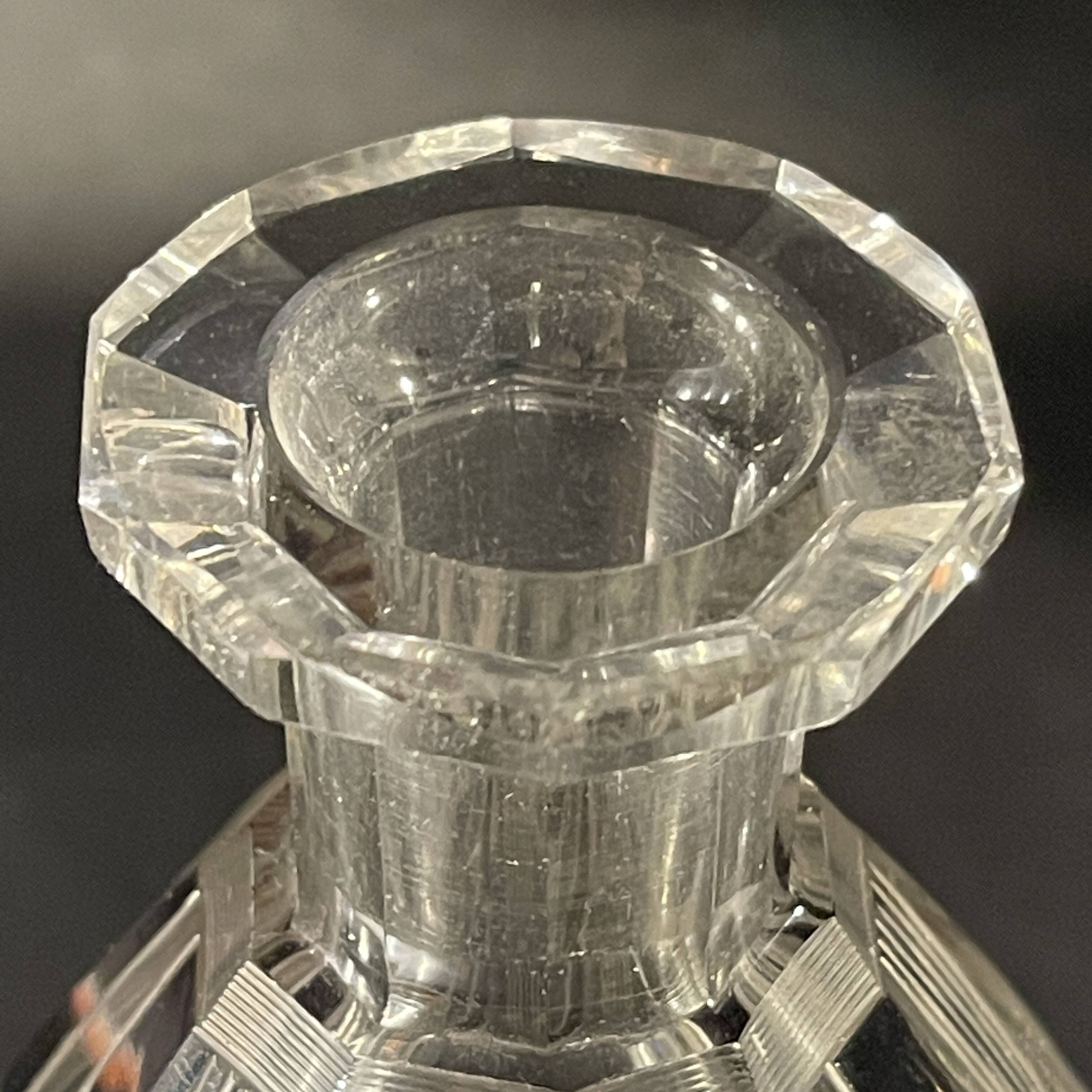 Art deco liqueur set, carafe & 6 glasses, cut double crystal, cubist decor, karl palda