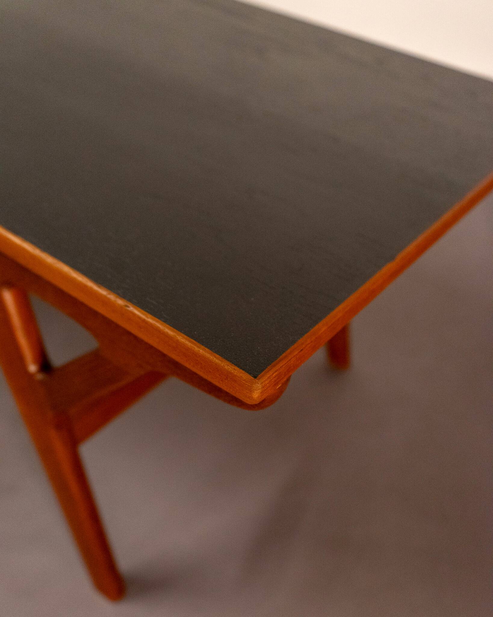 Mid Century Scandinavian Coffee Table in Teak and Black Enameled