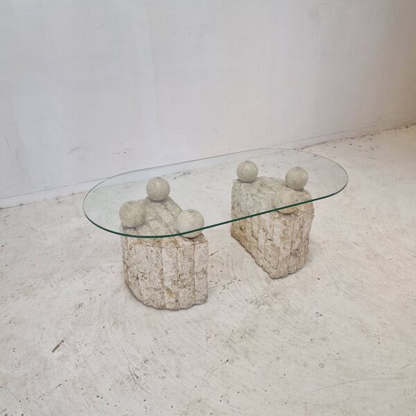 Table basse en pierre ou en pierre fossile, années 1980 Magnussen Ponte