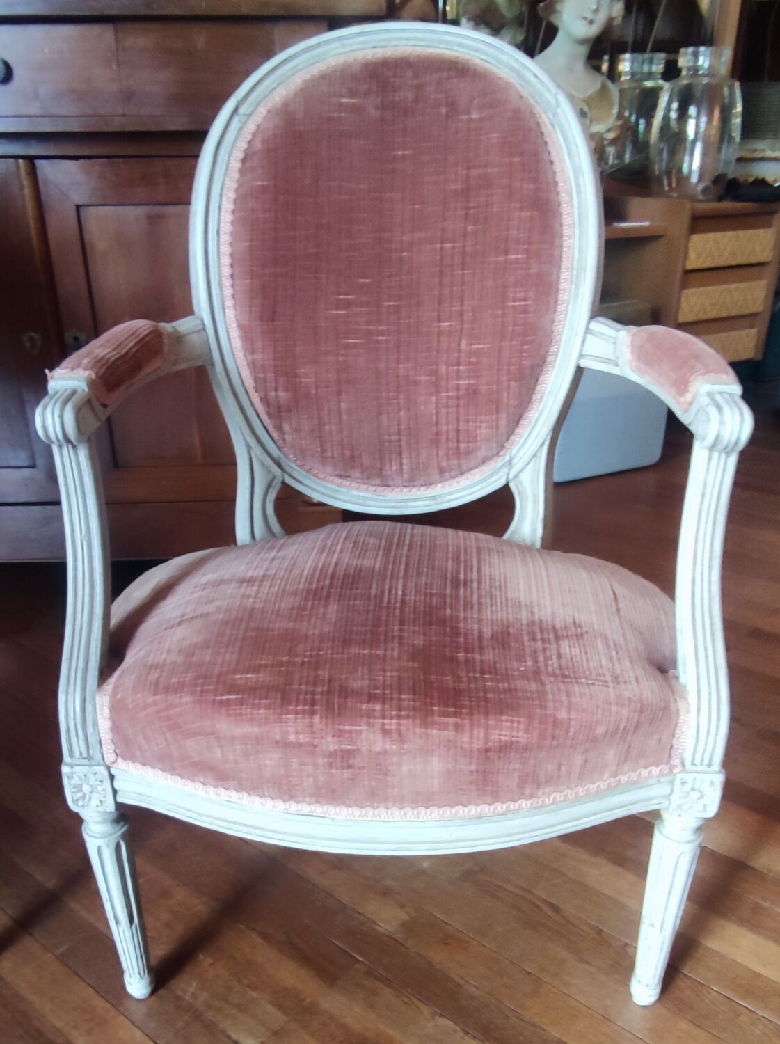 Pair of Louis XVI style medallion armchairs