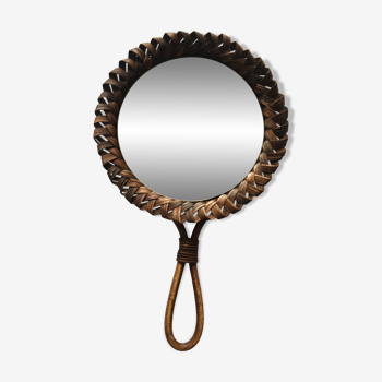 Rattan hand mirror