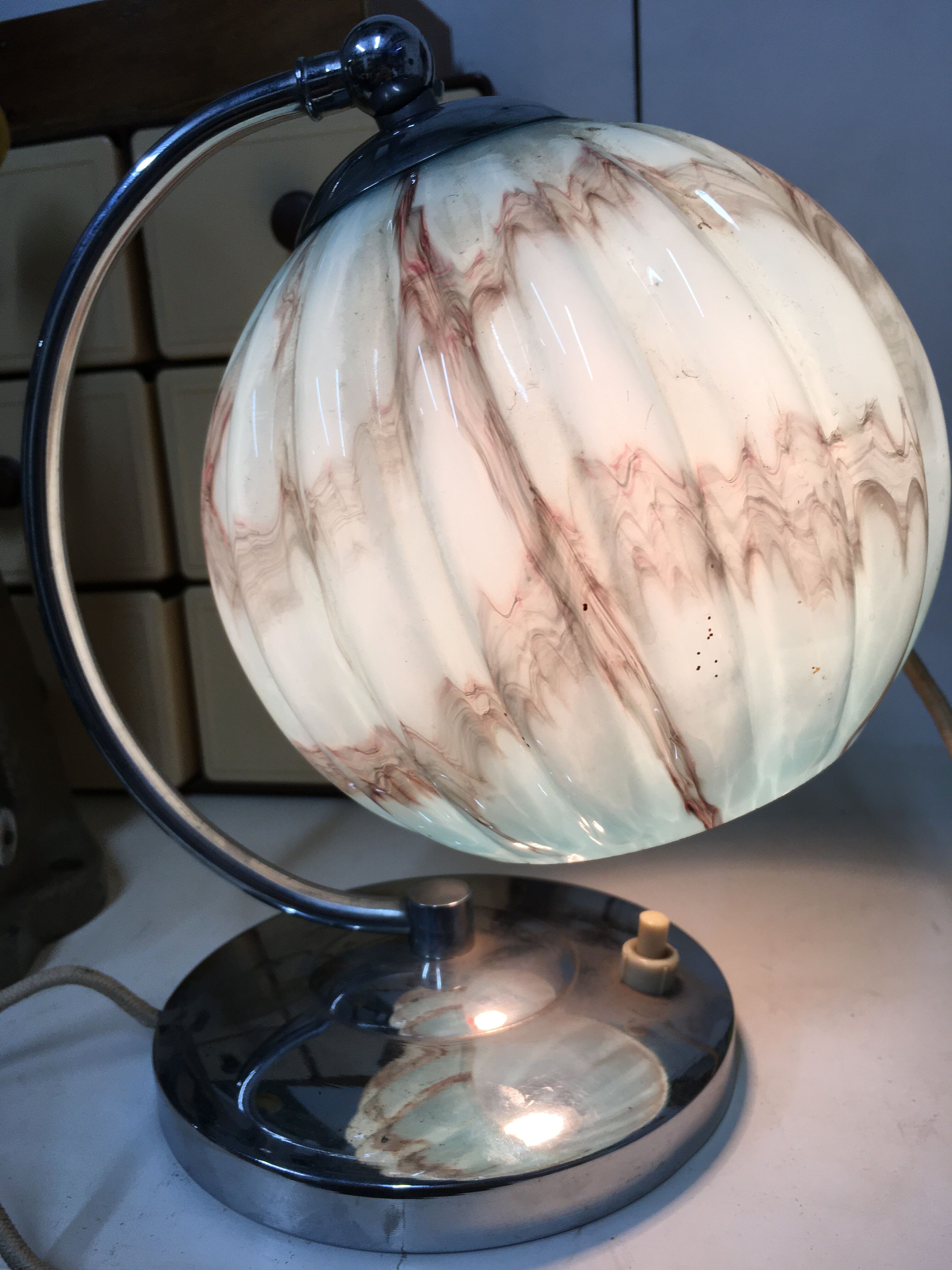 Opaline lamp blue marble art deco