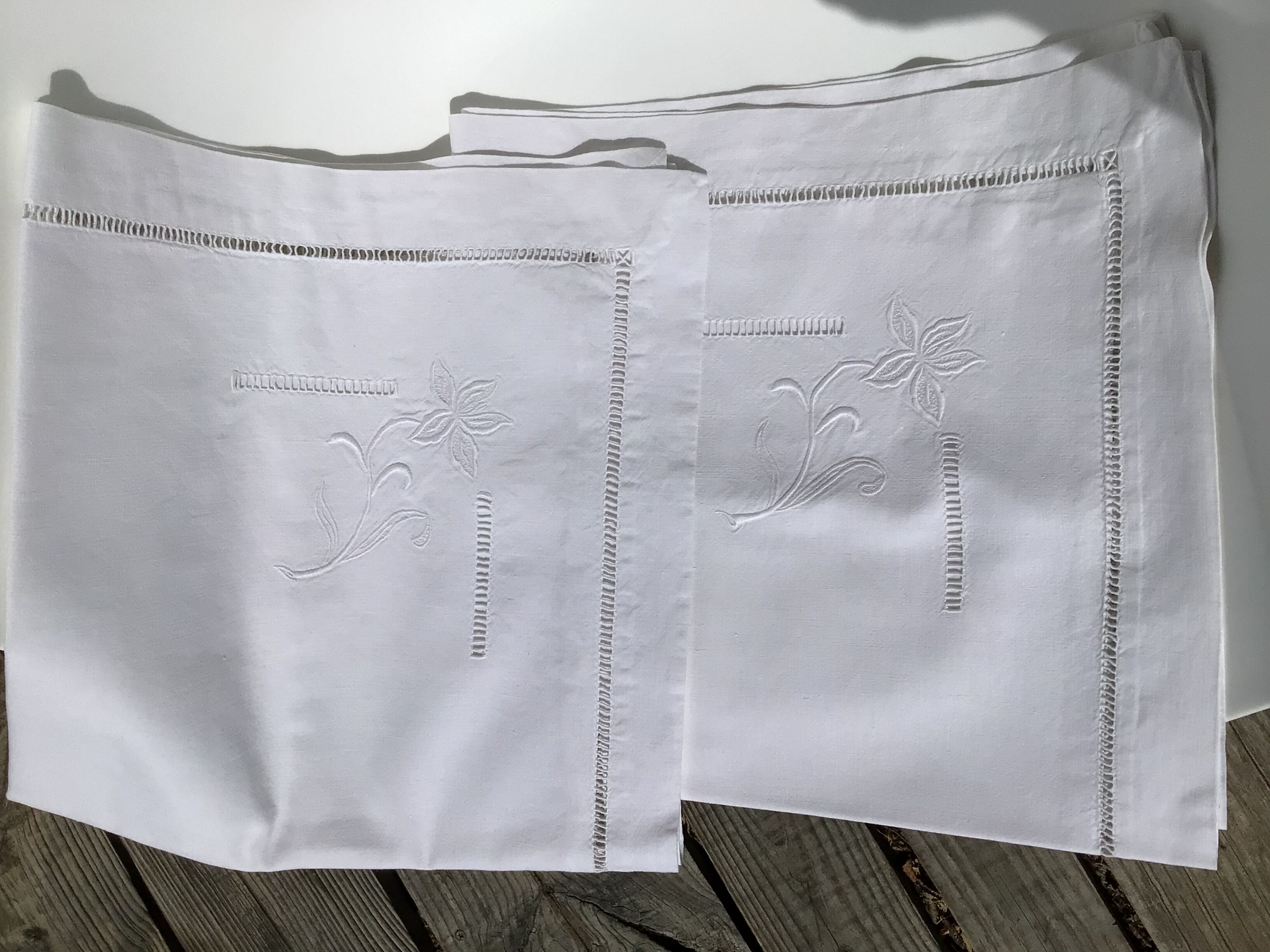 Pair of square pillowcases embroidered flower day ladder