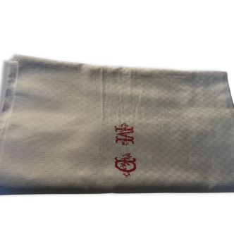 Nappe en damassée blanche  monogrammé MD