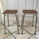 Pair of formica stools brown style veneer and white 70s