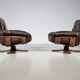 2 Leather and Oak Swivel Armchairs by Carl Straub, 1960s