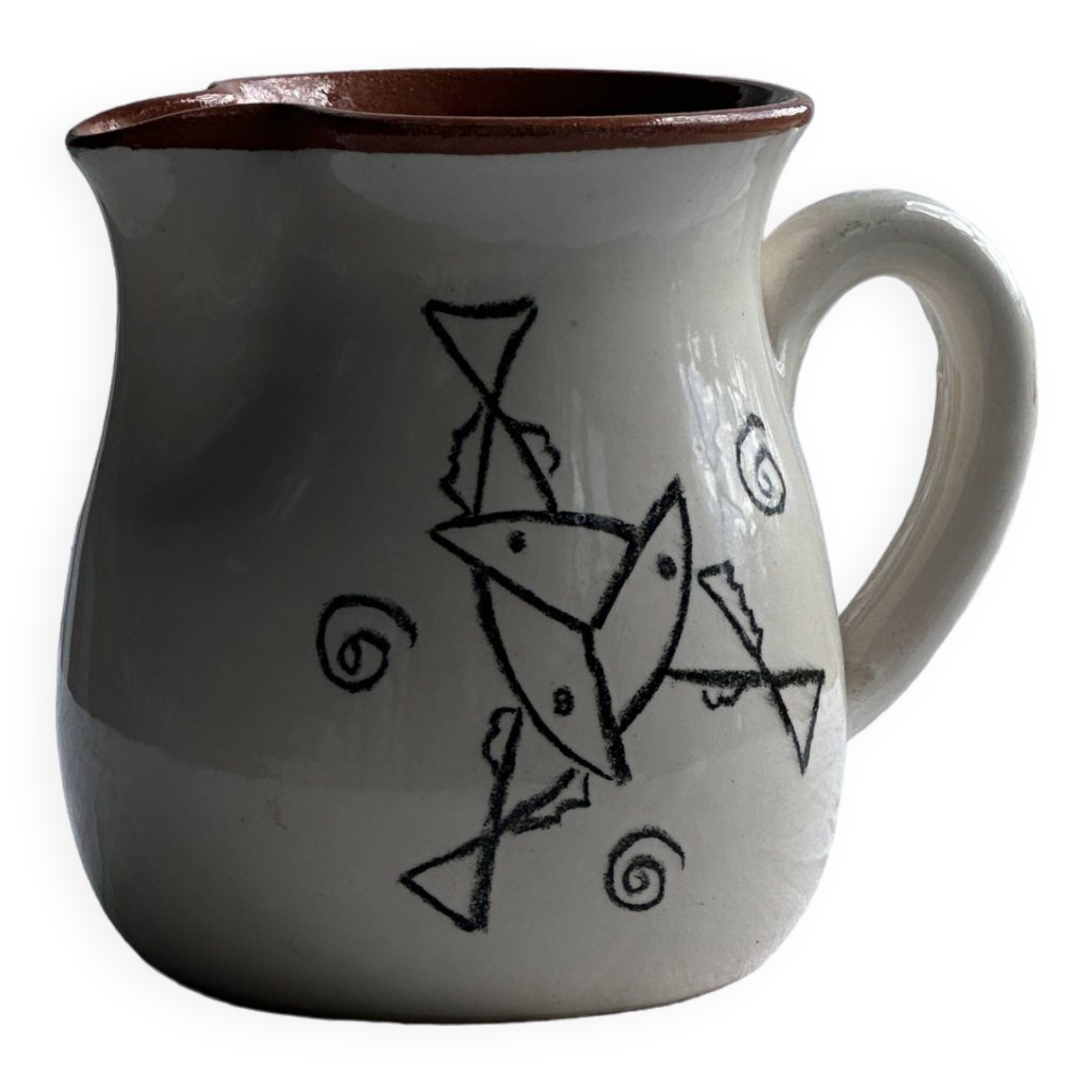 Small handmade white and ocher earthenware pitcher Sifnos Apostolidis Hand Made