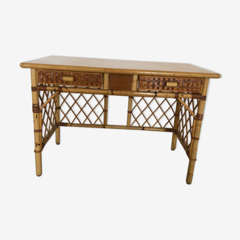 Bamboo and rattan desk with braces