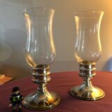 Pair of glass photophore and silver metal foot