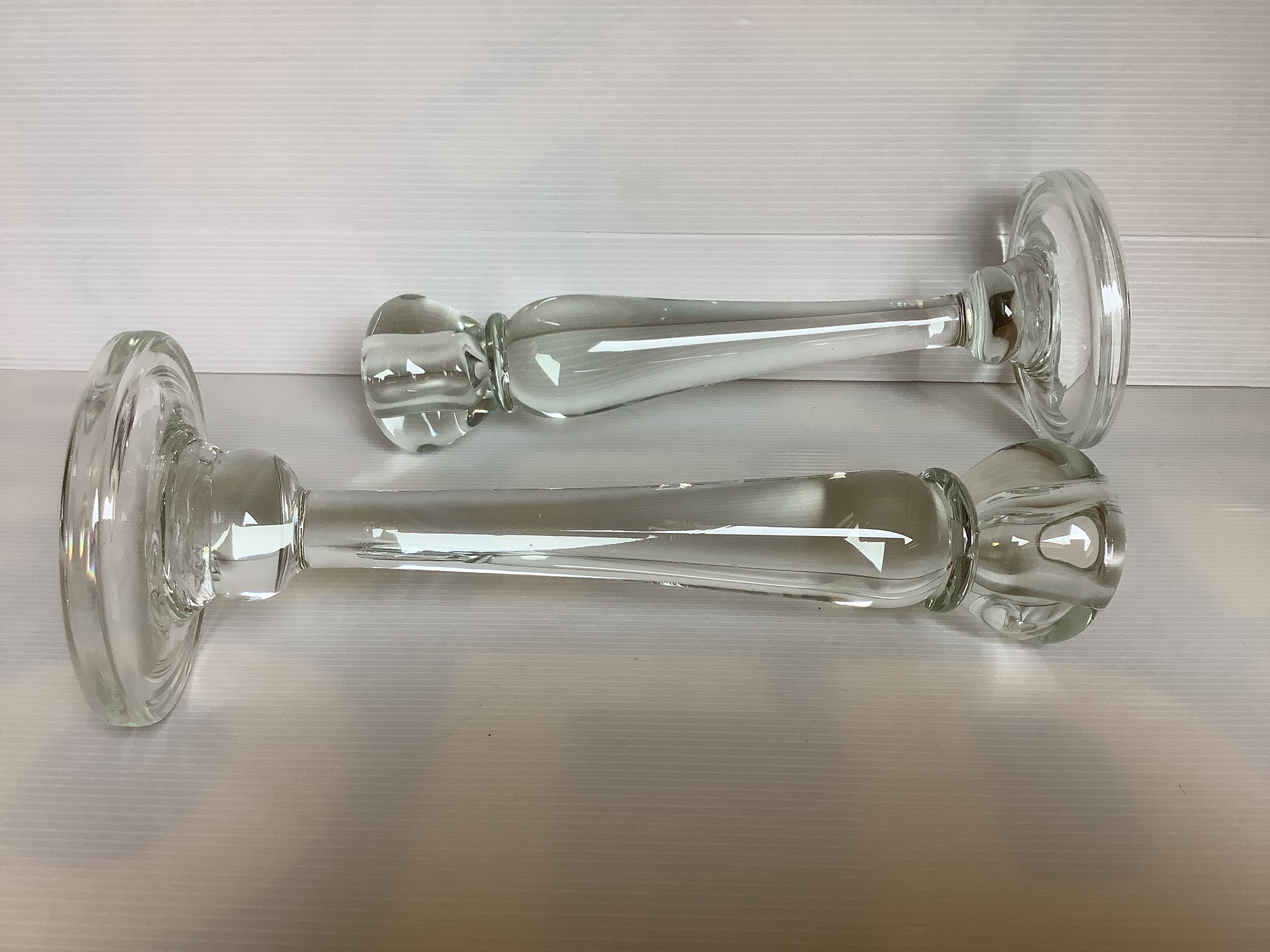 Pair large glass candle holders