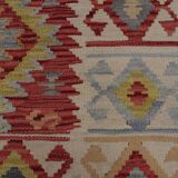 Red Afghan Kilim Rug,Small Wool Flatweave, Geometric Tribal Design Area Rug