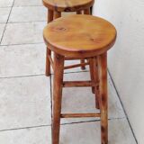 Pair of vintage high pine bar stools