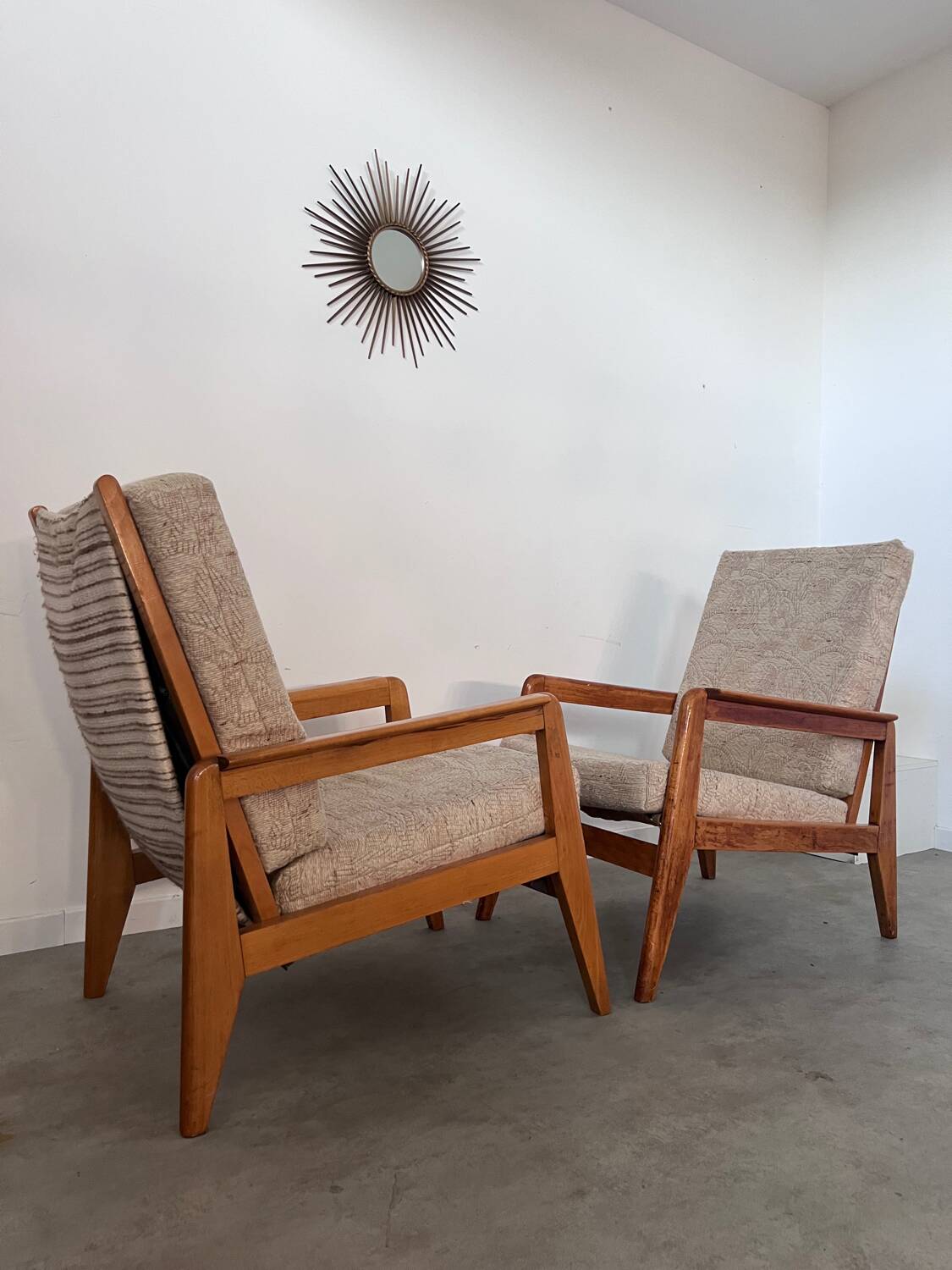 Lot 2 designer reconstruction rest armchairs from the 50s Free-Span / Guariche vintage