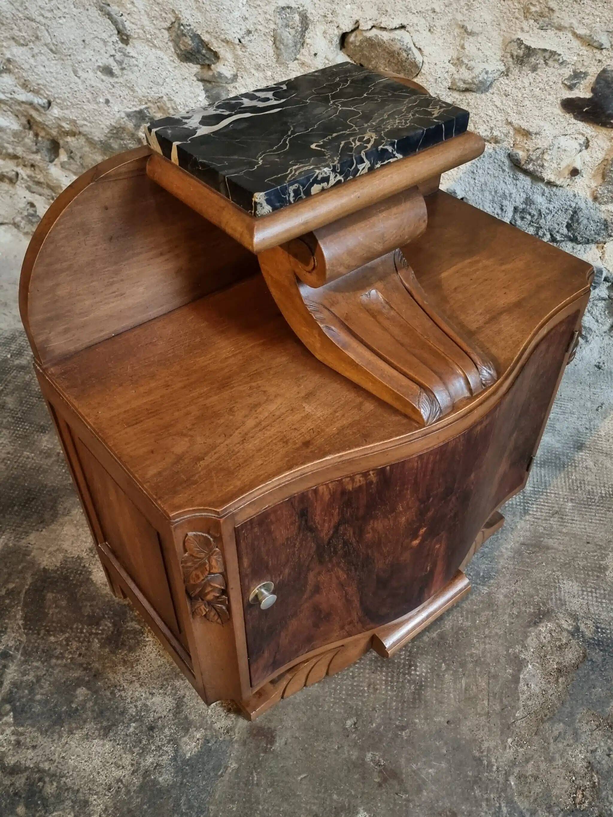 French Art Deco bedside table with a marble top, circa 1930.