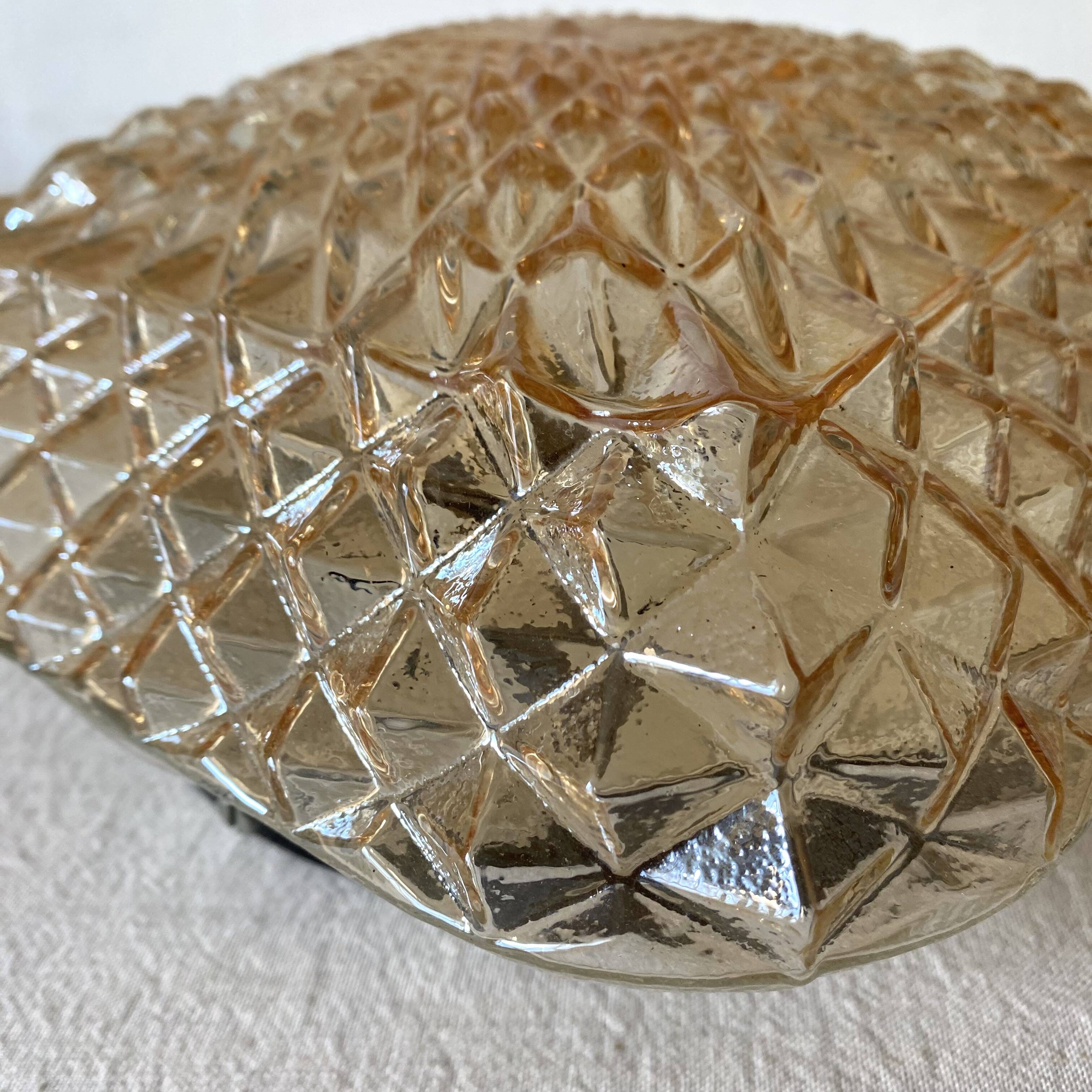 Square ceiling light in iridescent clear amber glass