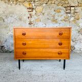 Vintage chest of drawers, Scandinavian teak style, circa 60 metal feet