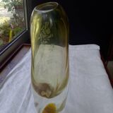 Amber-colored engraved crystal vase