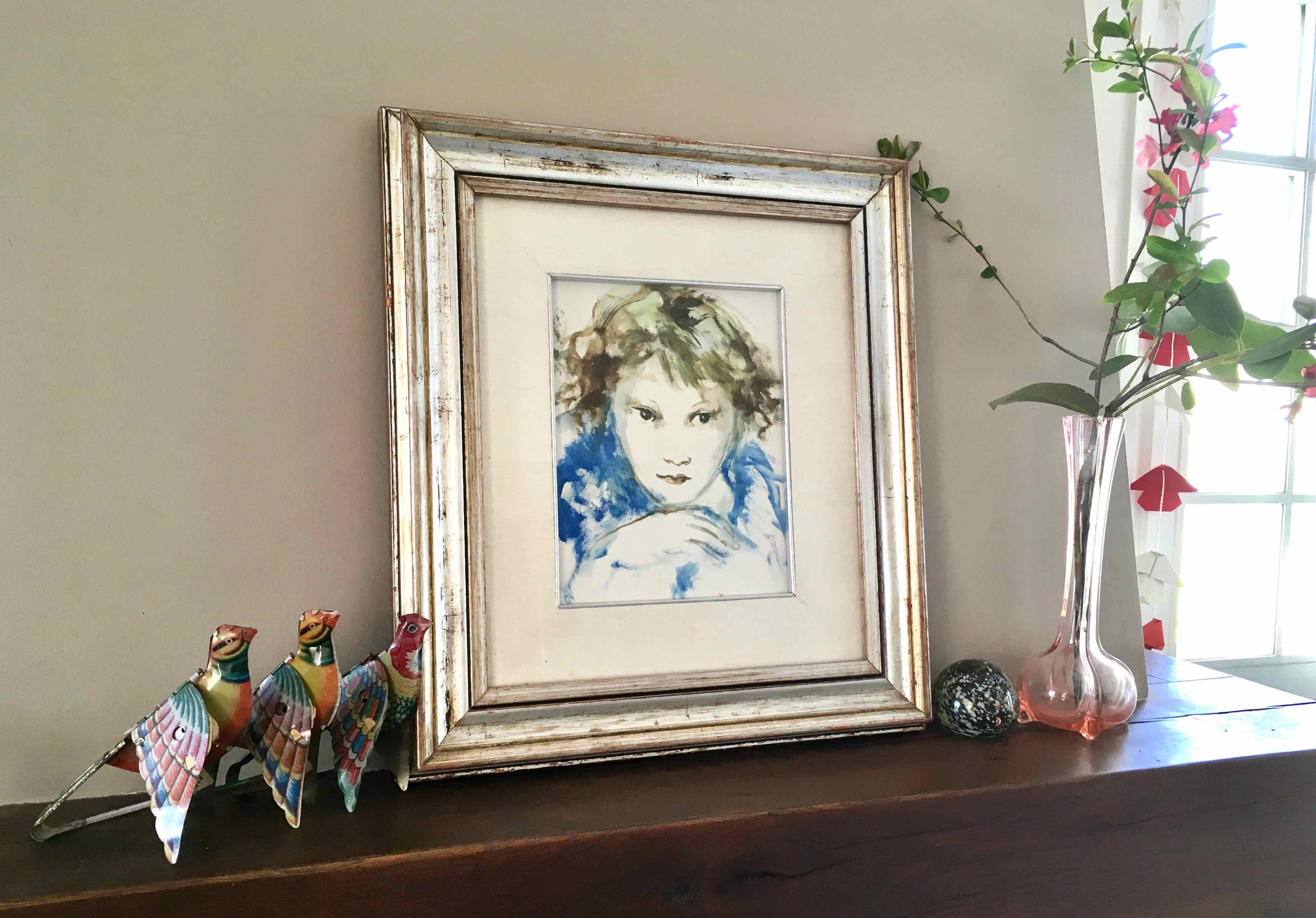 Tableau ancien portrait de fillette