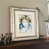 Old painting portrait of a little girl