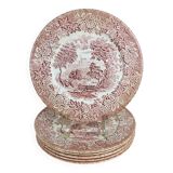 6 red ironstone English flat plates