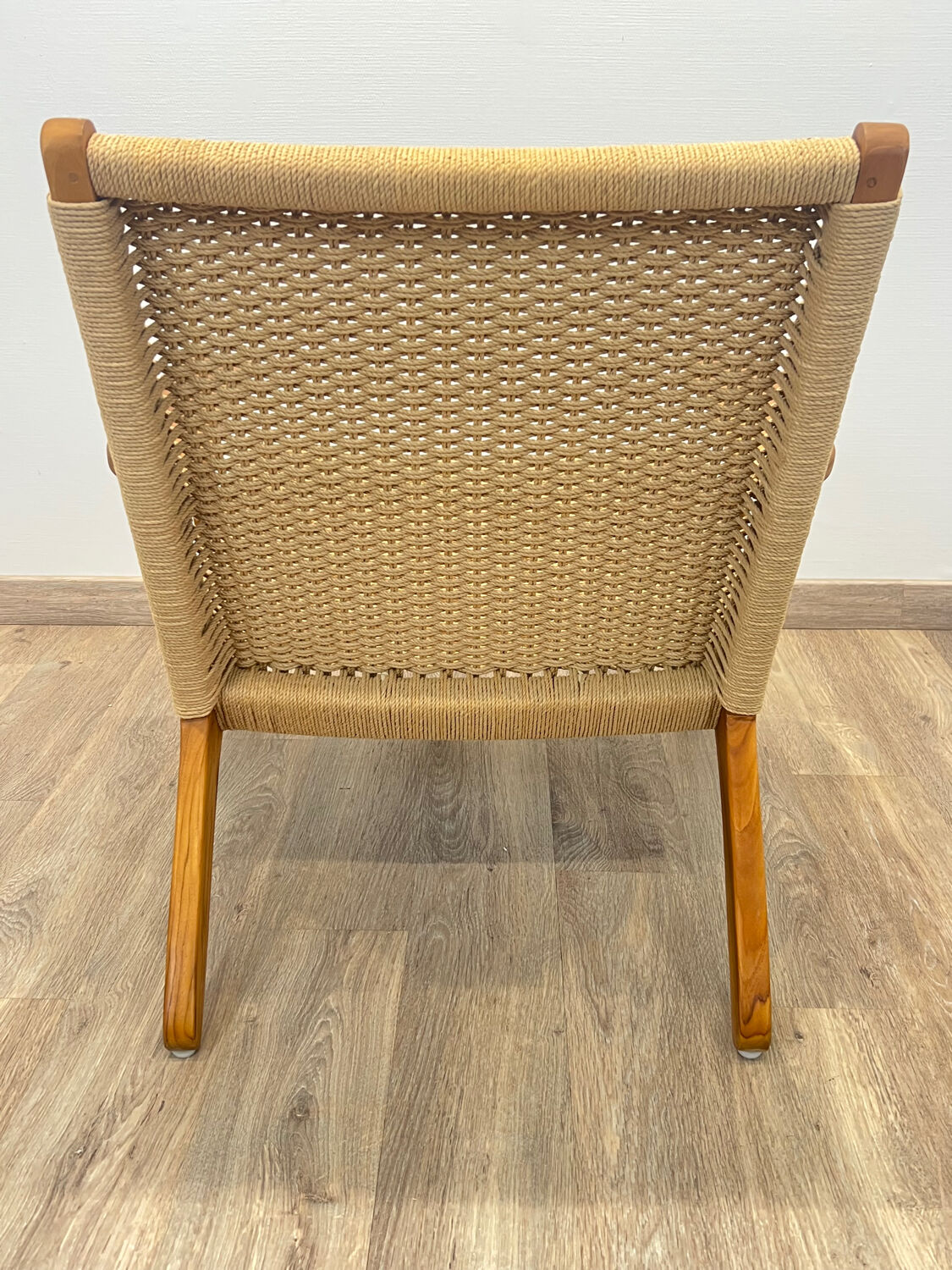 Pair of Scandinavian armchairs in woven solid teak.
