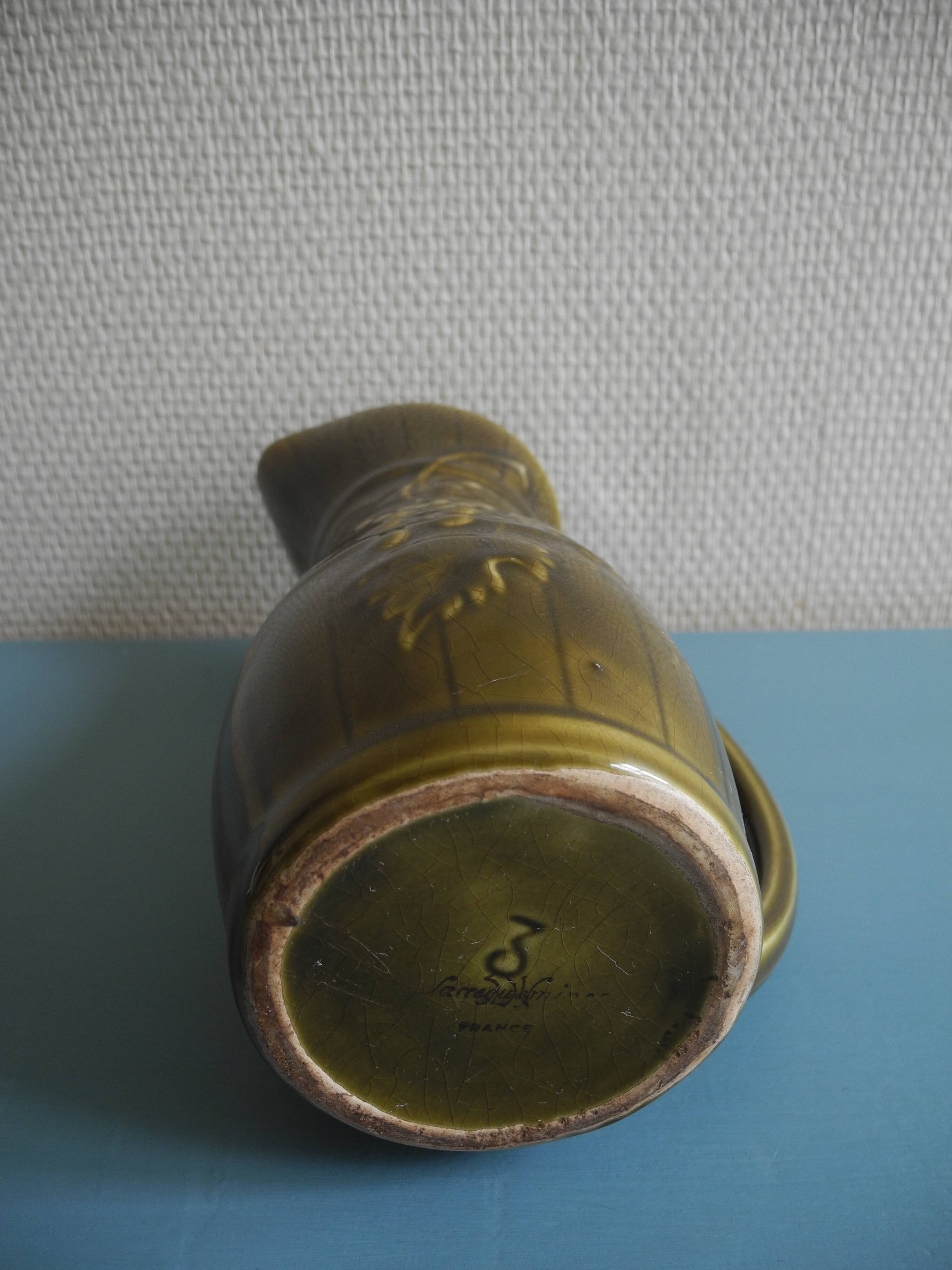 Old earthenware pitcher Sarreguemines wine old french pitcher wine 30s