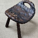 Rustic gouged wood stool