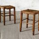 paire de tabourets en bois et paille, 1960