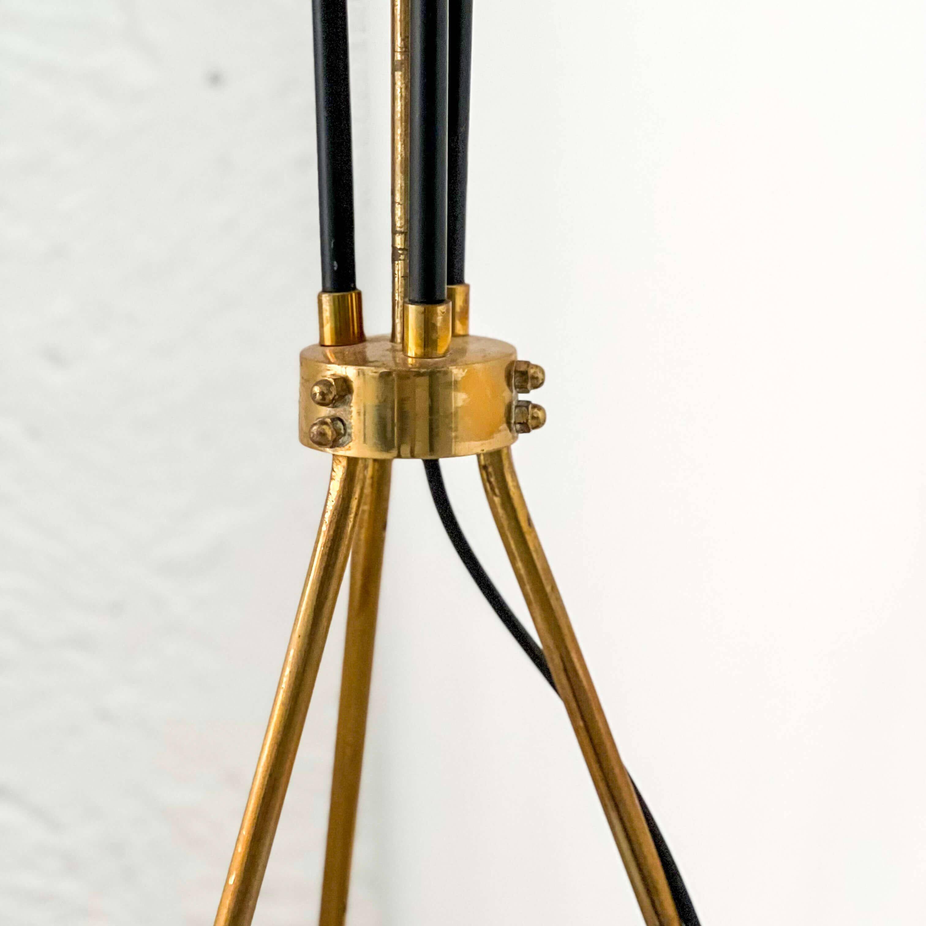 Vintage Italian Brass Floor Lamp in the style of Stilnovo, three legs, opaline